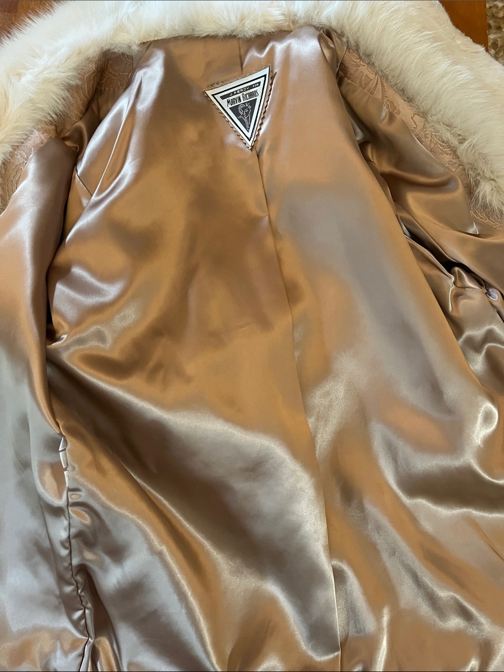 Vintage 80s Marvin Richard’s J Percy Blush suede Coat with Cream fur trim Size M - Picture 13 of 16